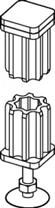 Einsteckfuß aus Metall für die Montage von Wannenträgern und Verkleidungssystemen, gestaltet für den Einsatz mit TECE-Produkten.